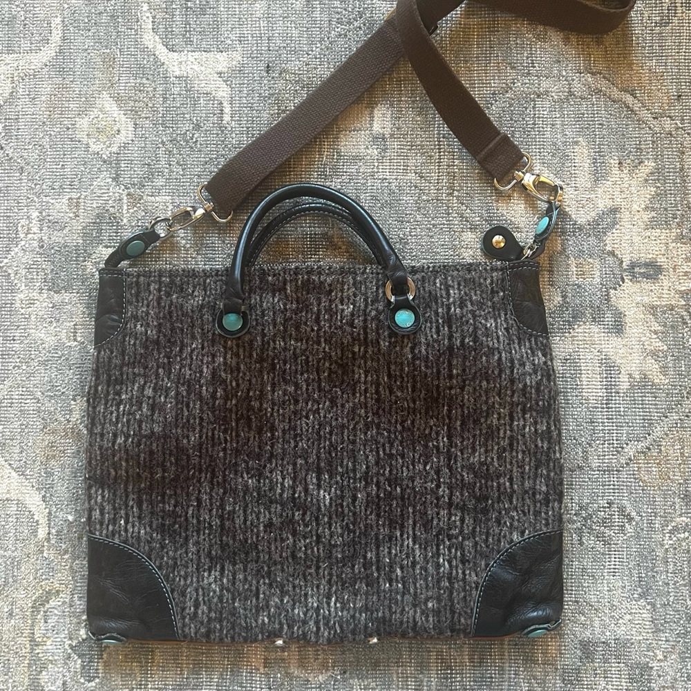CLOSET PURGE - GABS Italian Brown Reversible wool/patchwork leather cross body.